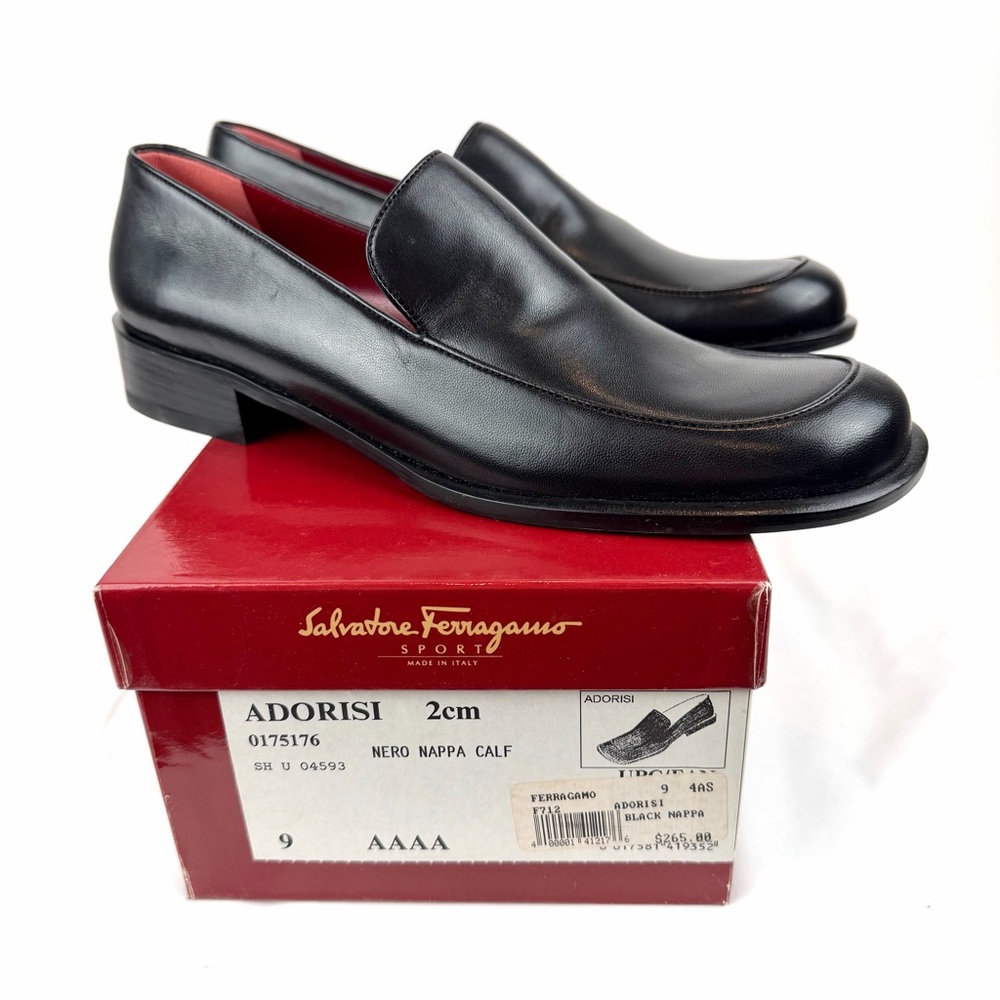 Salvatore Ferragamo Black Leather Loafers with Red Interior